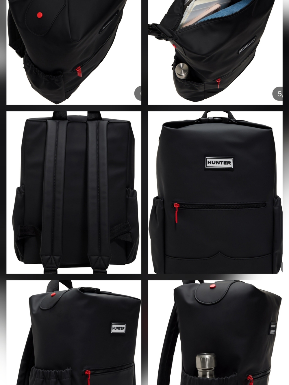 Hunter Black Backpack with Red Zipper Accents